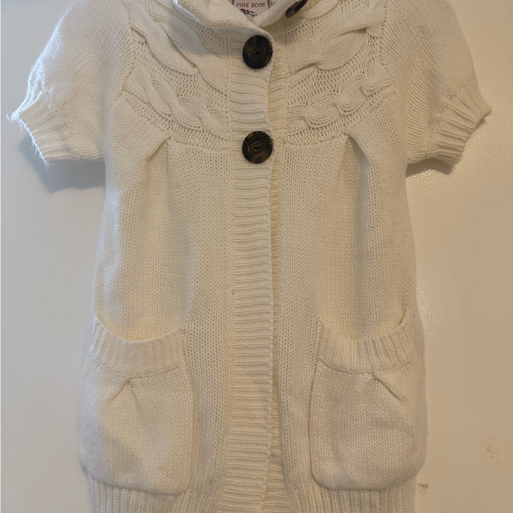 White Knit Short Sleeve Cardigan Great Transition Piece
